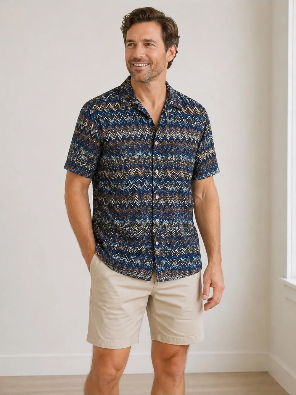 Men's‎ Blue and Brown Zigzag Casual Shirt